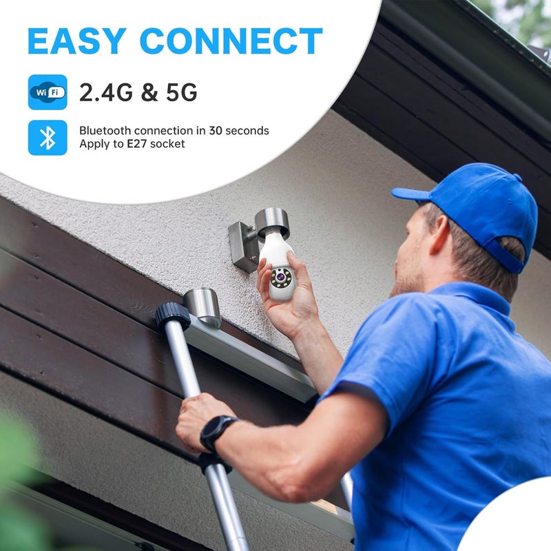 NoahTec 2K Light Bulb Security Camera 5G&2.4G WiFi Security Cameras Wireless Outdoor Indoor,360°Bulb Cameras for Home Security Outside Indoor,Motion Detection and Alarm,Two-Way Talk,Color Night Vision 2 Pack - Image 2